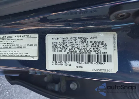 2003 Toyota Camry Le from USA, damaged, VIN 4T1BE32K43U659878